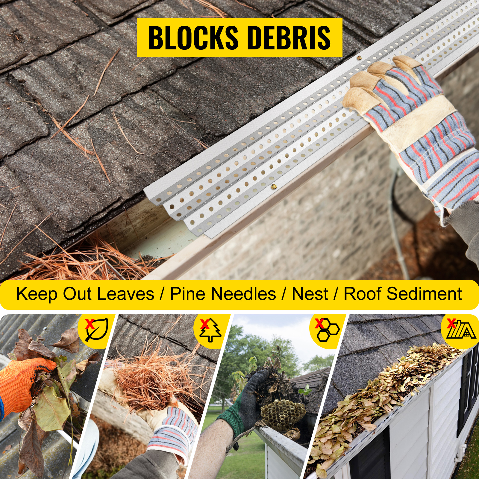 VEVOR Gutter Screen Cover Gutter Protection Cover Aluminum 5" x 3' Pack