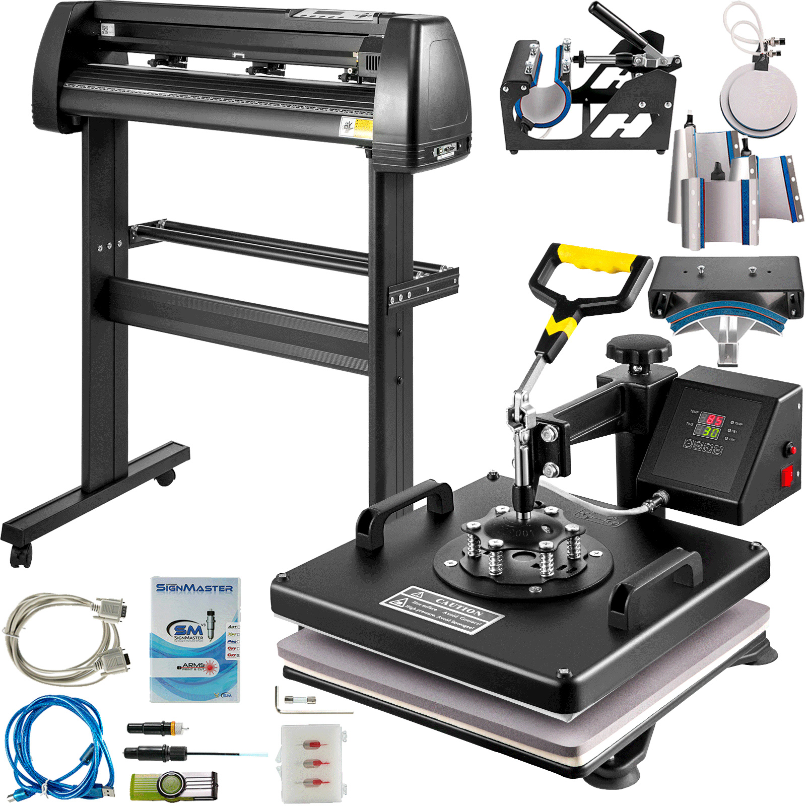 VEVOR Heat Press Machine, 15 x 15 Inch, 6 in 1 Combo Swing Away T-Shirt  Sublimation Transfer Printer and Vinyl Cutter 28 inch Plotter Machine with