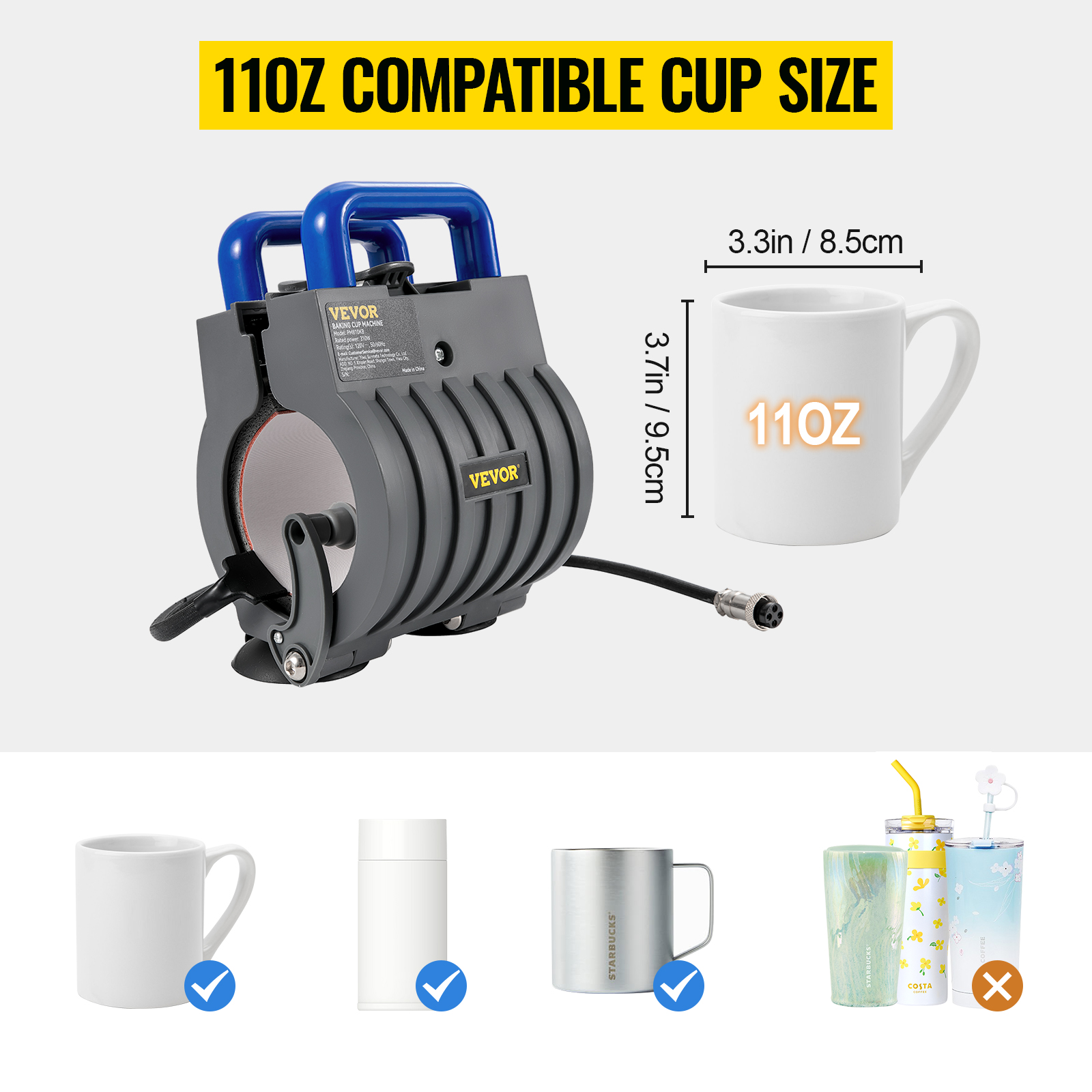 VEVOR 2in 1 Mug Heat Press 11oz Digital Sublimation Transfer for DIY Coffee Cup 280W KBJEHYM0000000001V1