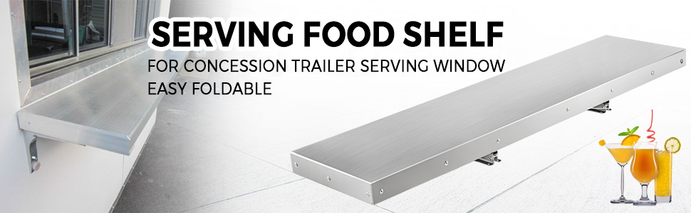 VEVOR Concession Shelf 48L x 12W Inch Stainless Steel Drop Down Folding Serving Food Shelf Stand Serving for Concession Trailer Serving Window 