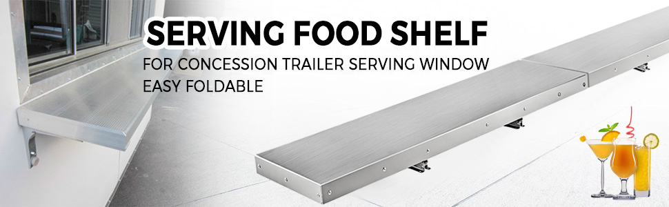 VEVOR Concession Shelf 96L x 12W Inch Stainless Steel Drop Down Folding Serving Food Shelf Stand Serving for Concession Trailer Serving Window