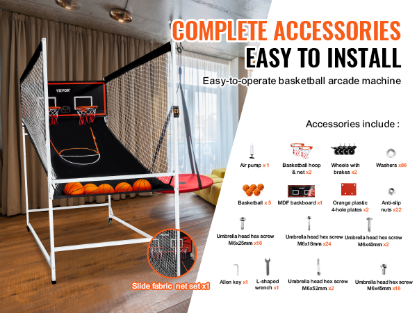 VEVOR Arcade Cage Basketball Game, 2 Player Indoor Basketball Game ...