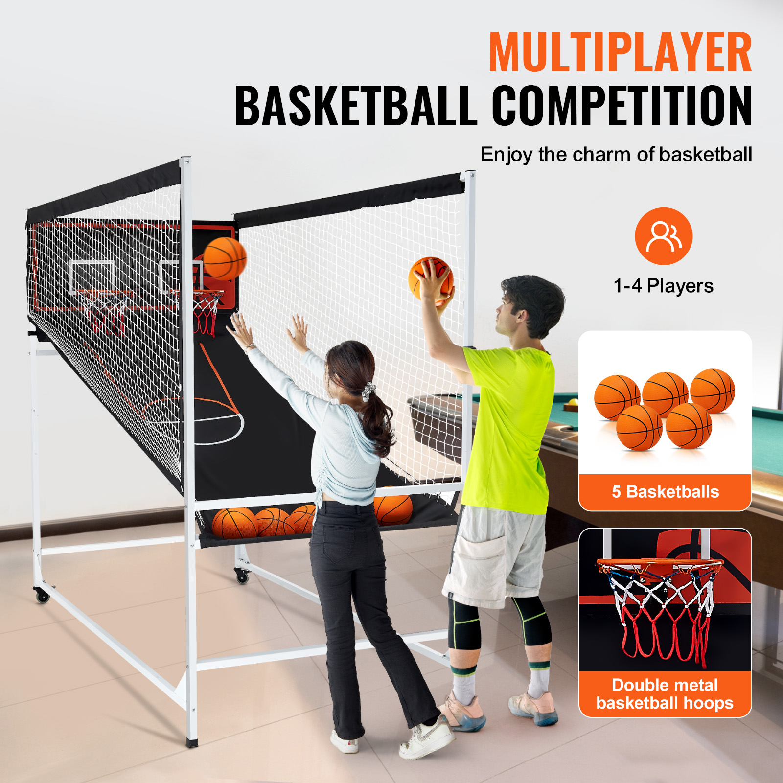 Indoor Double Shot Basketball Arcade Game Iron Cage 2 Player 5/4 Balls - Picture 7 of 50