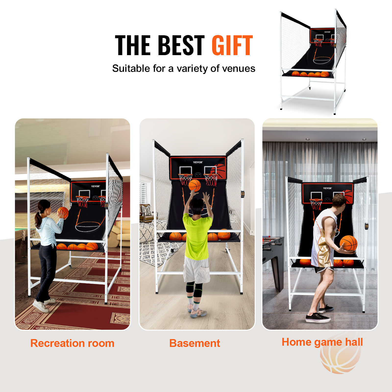 VEVOR Indoor Double Shot Basketball Arcade Game Iron Cage 2 Player 5/4 Balls - Picture 8 of 50
