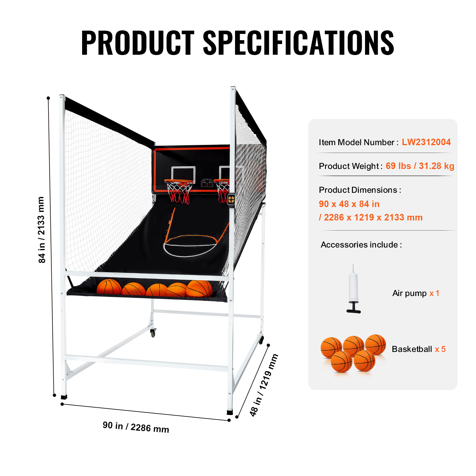 Indoor Double Shot Basketball Arcade Game Iron Cage 2 Player 5/4 Balls - Picture 9 of 50