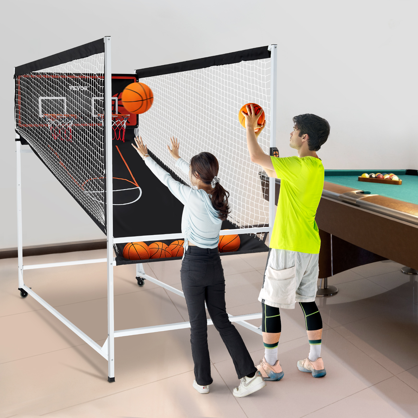VEVOR Indoor Double Shot Basketball Arcade Game Iron Cage 2 Player 5/4 Balls - Picture 10 of 50