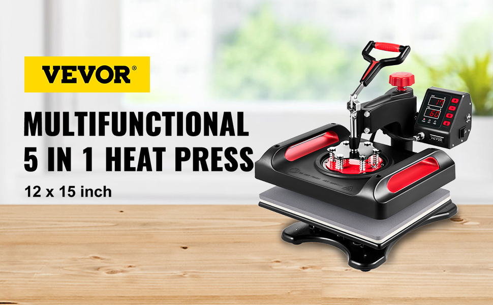 VEVOR Heat Press Machine Sublimation Machine 12 x 15 inch Red 5 in 1 Heat Press