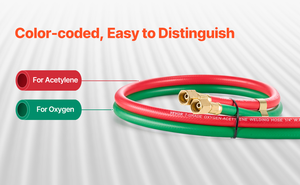 VEVOR Oxygen Acetylene Hose, 1/4-Inch X 25FT Oxy Acetylene Hose With 9/16-18 LH/RH B Fittings, R Grade Welding Torch Twin Hose With 300PSI Maximum Working Pressure For Cutting Soldering Brazing