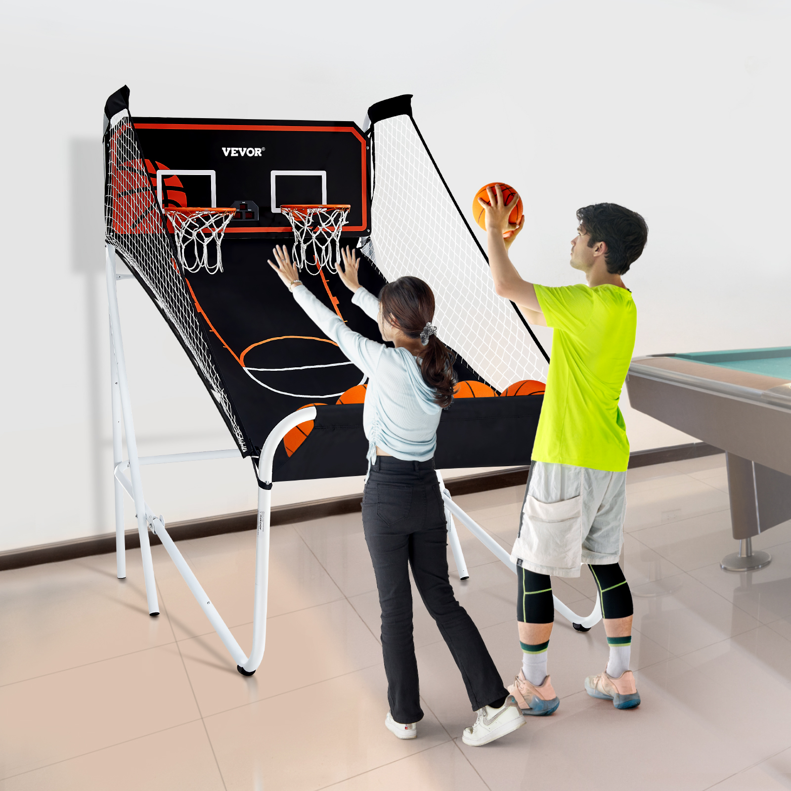 VEVOR Indoor Double Shot Basketball Arcade Game Iron Cage 2 Player 5/4 Balls - Picture 34 of 50