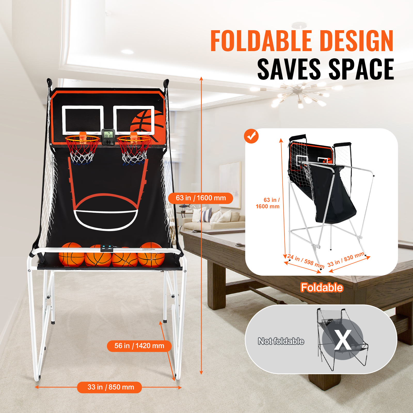 Indoor Double Shot Basketball Arcade Game Iron Cage 2 Player 5/4 Balls - Picture 40 of 50