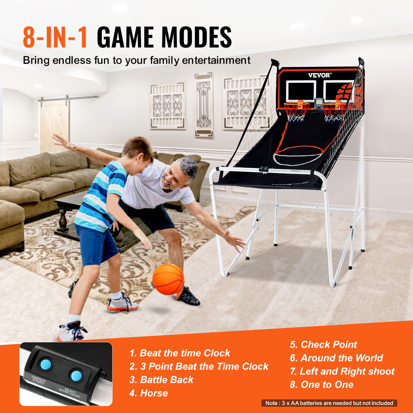 VEVOR Indoor Double Shot Basketball Arcade Game Iron Cage 2 Player 5/4 Balls - Picture 42 of 50