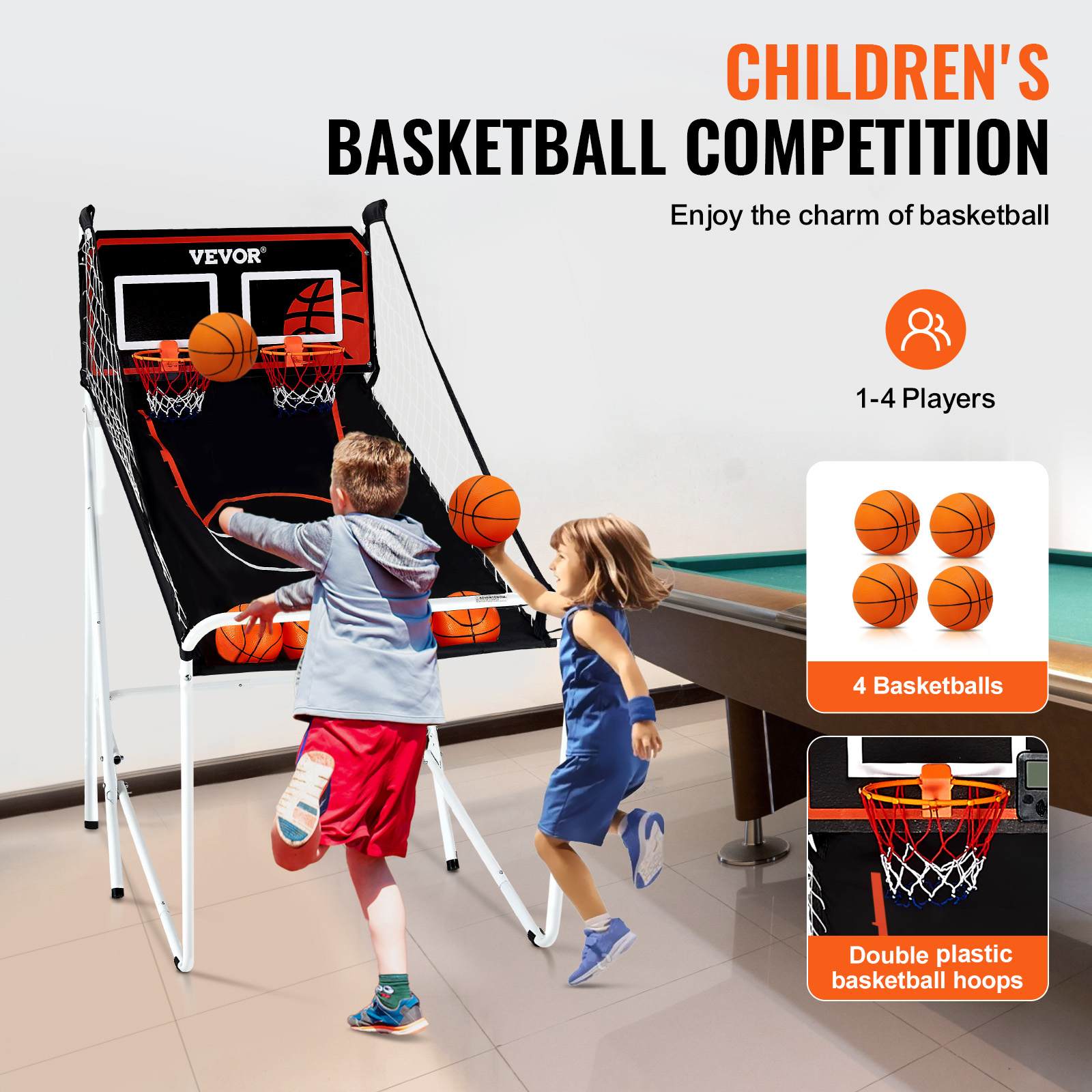 VEVOR Indoor Double Shot Basketball Arcade Game Iron Cage 2 Player 5/4 Balls - Picture 43 of 50