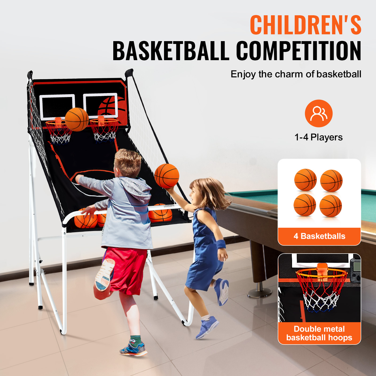 Indoor Double Shot Basketball Arcade Game Iron Cage 2 Player 5/4 Balls - Picture 43 of 50