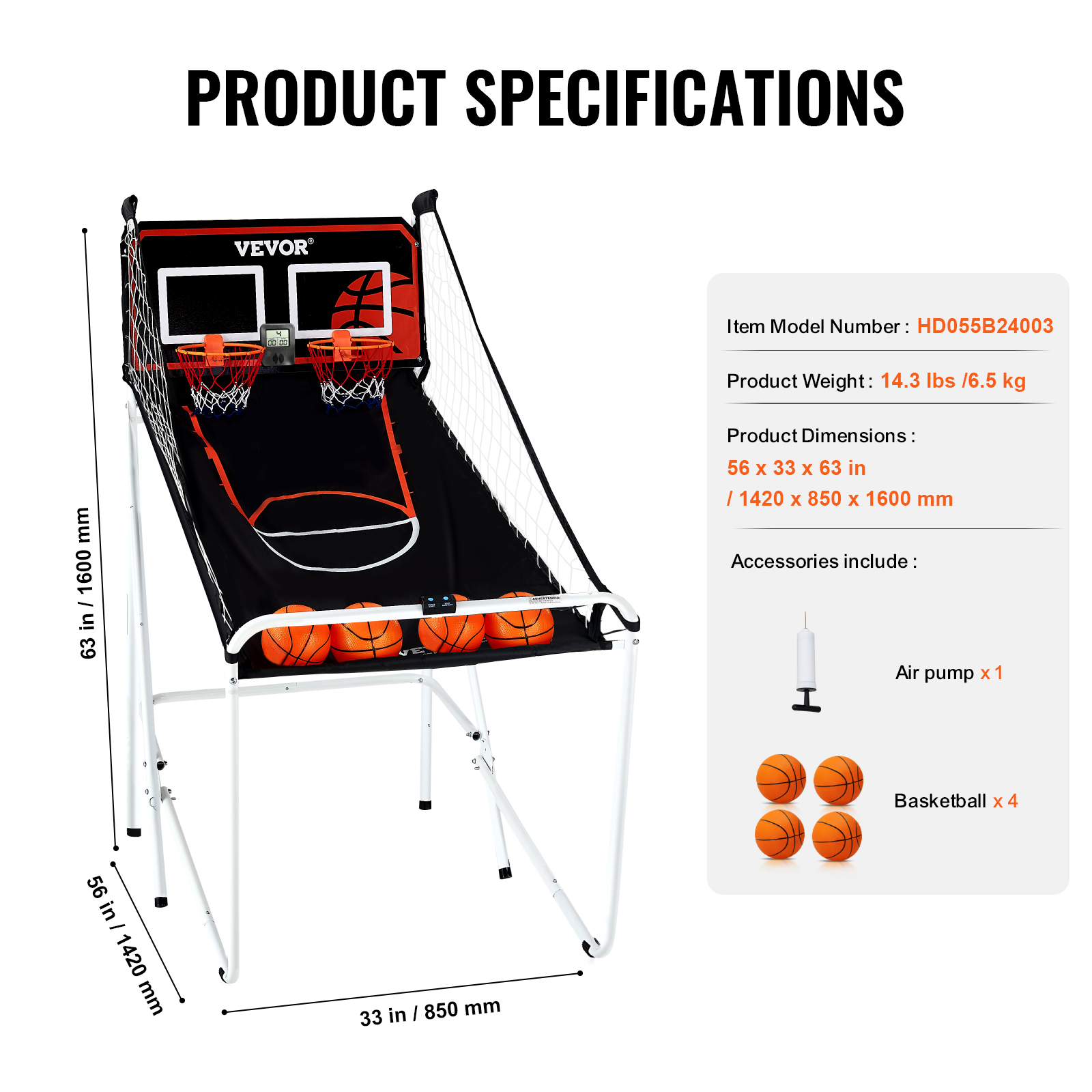 VEVOR Indoor Double Shot Basketball Arcade Game Iron Cage 2 Player 5/4 Balls - Picture 45 of 50