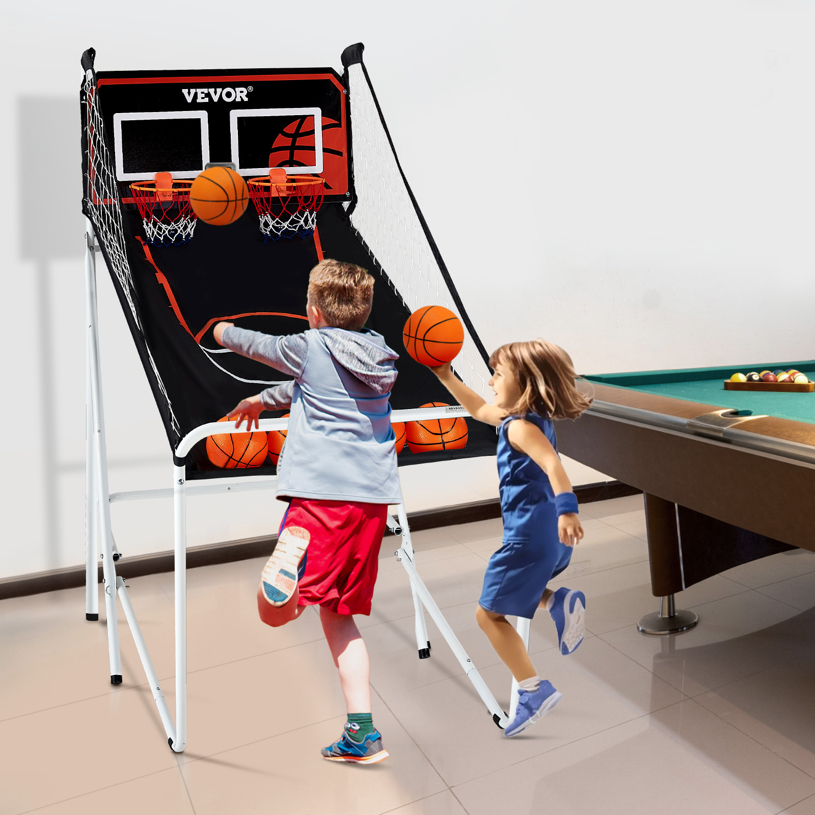 VEVOR Indoor Double Shot Basketball Arcade Game Iron Cage 2 Player 5/4 Balls - Picture 46 of 50