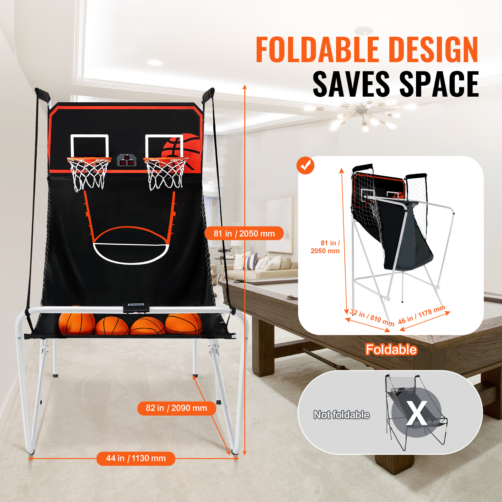 Indoor Double Shot Basketball Arcade Game Iron Cage 2 Player 5/4 Balls - Picture 16 of 50
