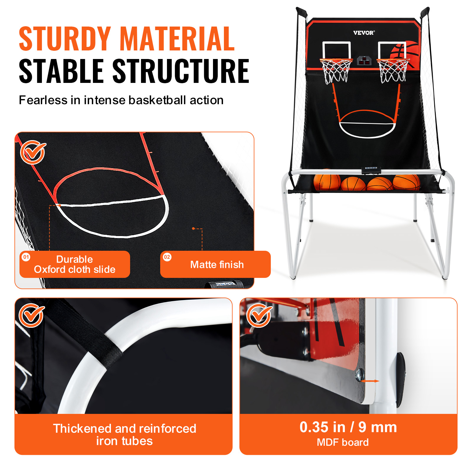 VEVOR Indoor Double Shot Basketball Arcade Game Iron Cage 2 Player 5/4 Balls - Picture 17 of 50