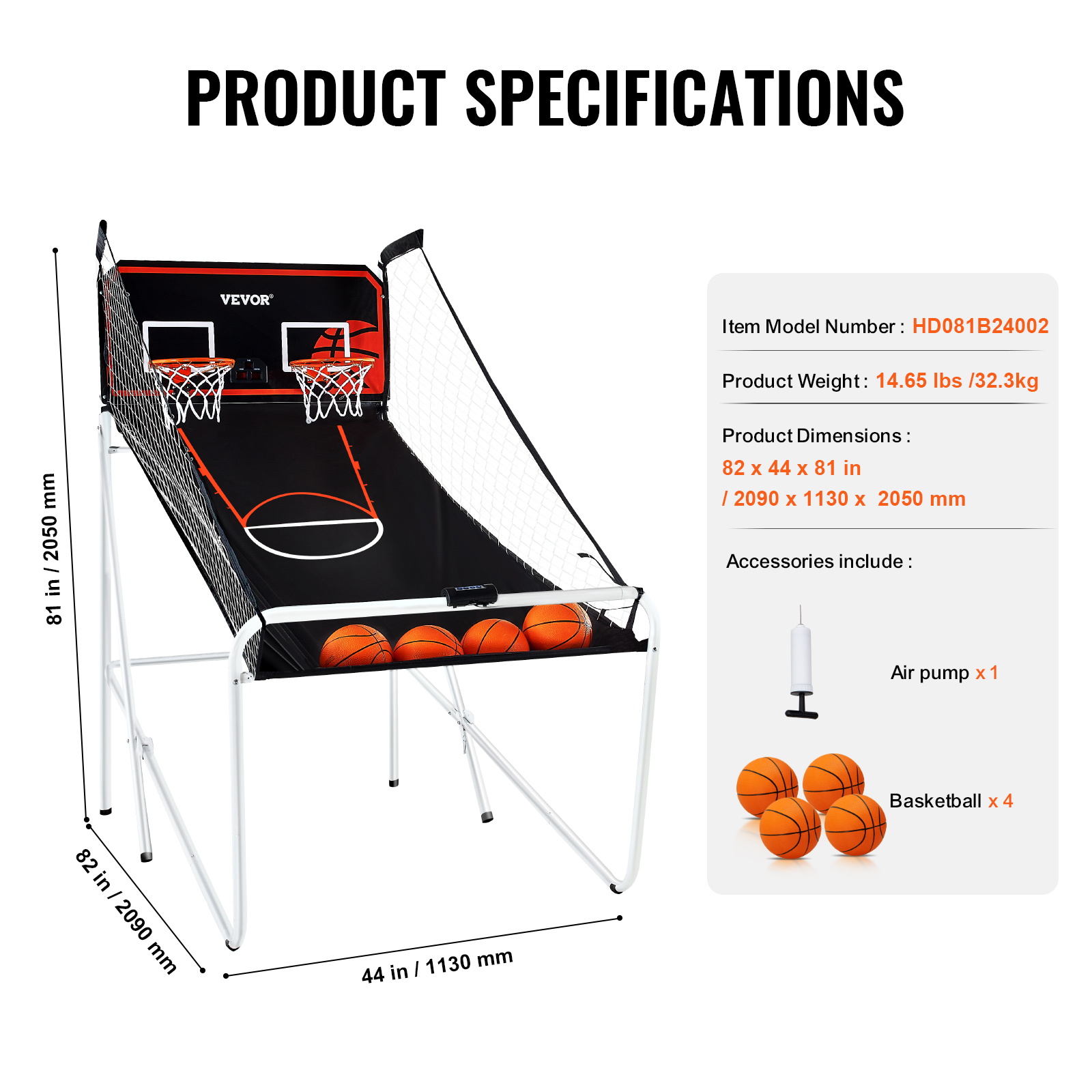 VEVOR Indoor Double Shot Basketball Arcade Game Iron Cage 2 Player 5/4 Balls - Picture 21 of 50