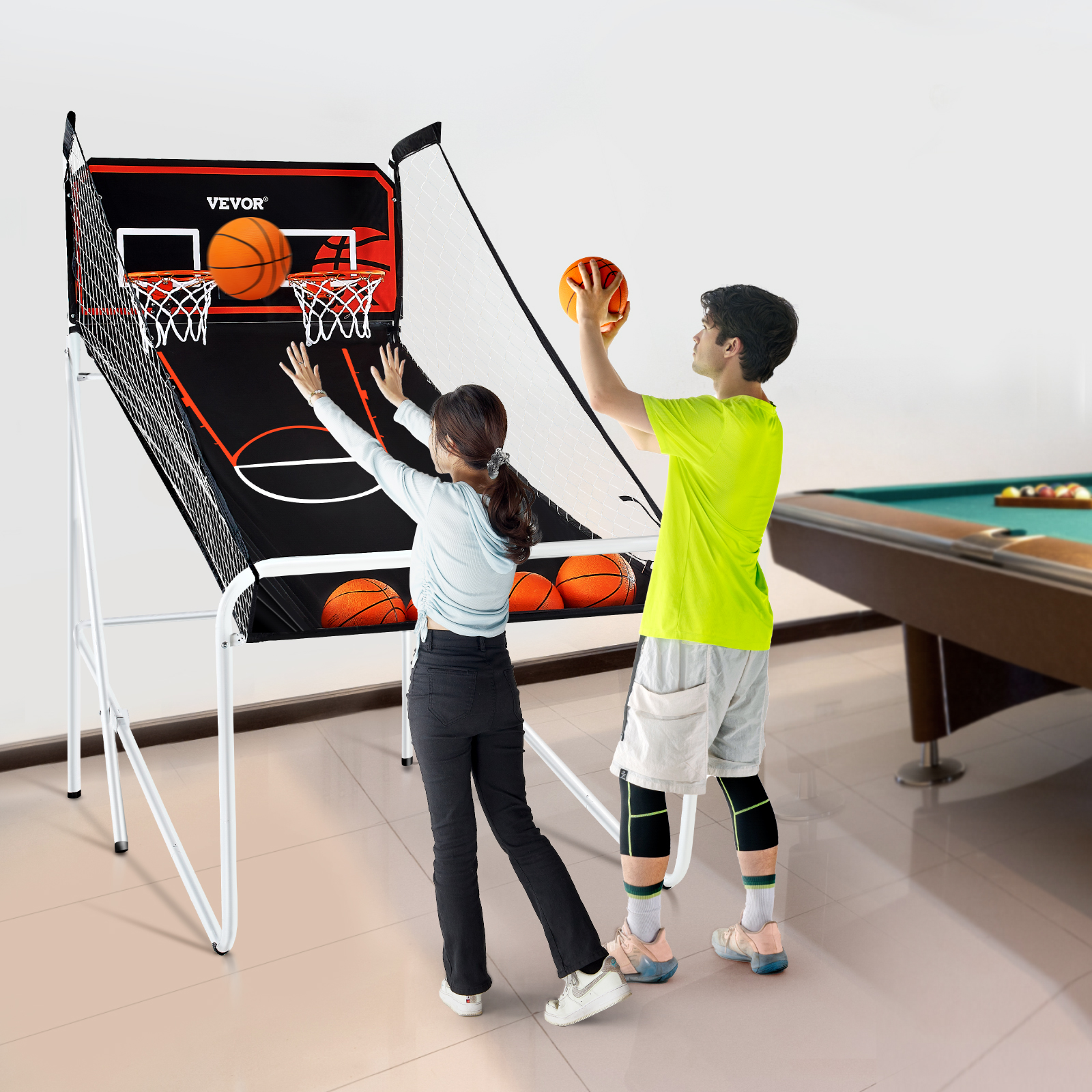VEVOR Indoor Double Shot Basketball Arcade Game Iron Cage 2 Player 5/4 Balls - Picture 22 of 50
