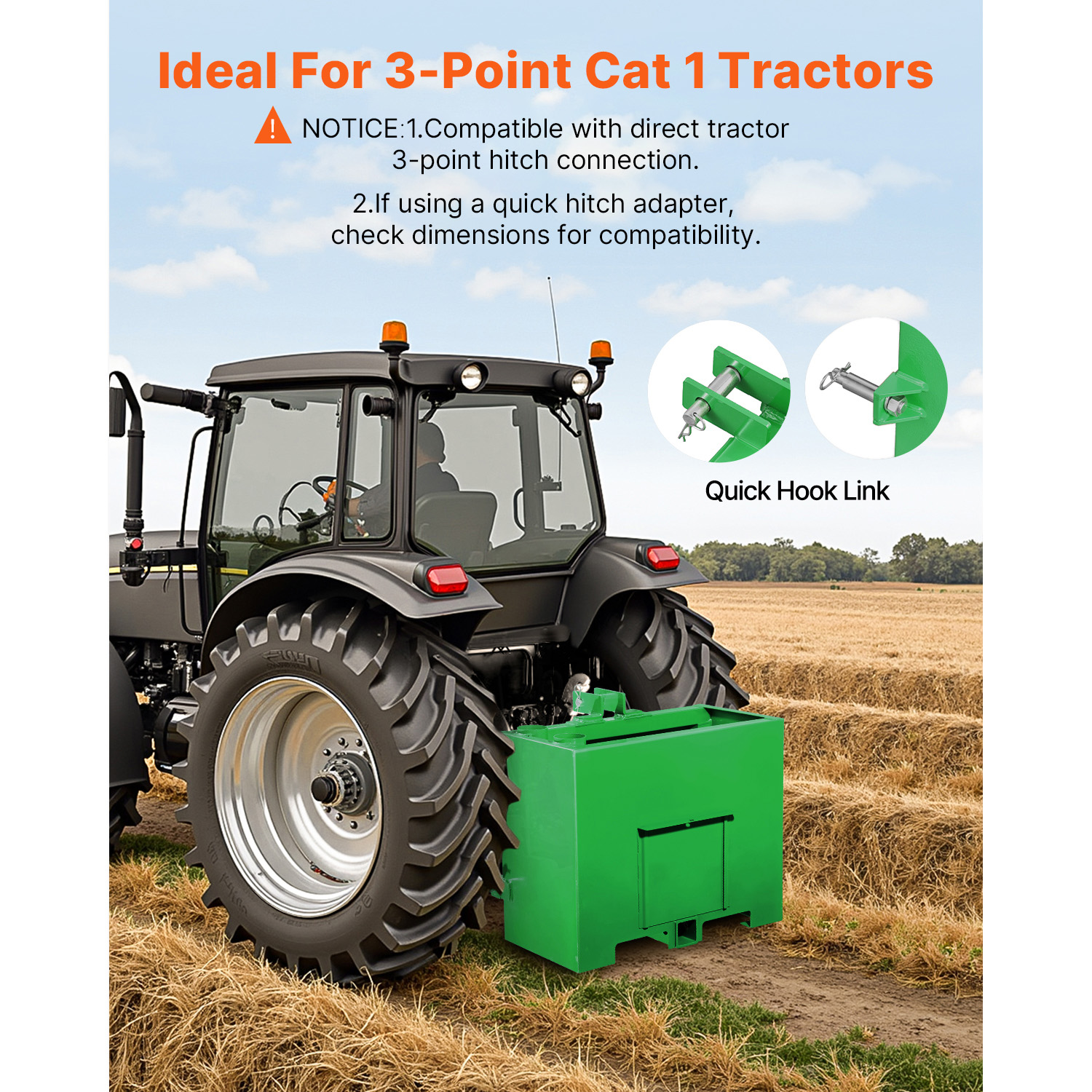 Ballast Box 3 Point Category 1 Tractor Quick Tach Hitch Counterweight Green Red