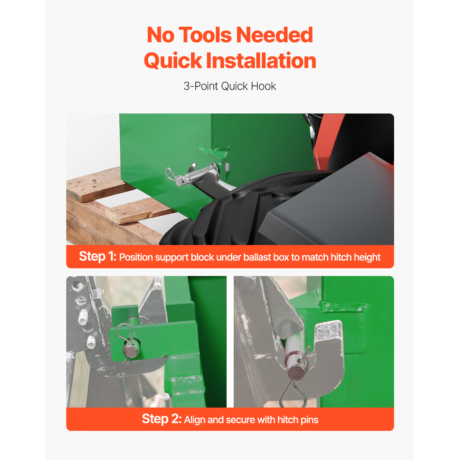 Ballast Box 3 Point Category 1 Tractor Quick Tach Hitch Counterweight Green Red