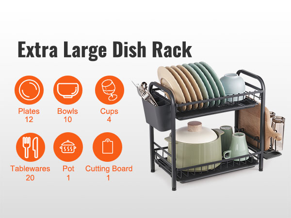 VEVOR 2 Tier Dish Drying Rack Dish Drainer Carbon Steel Kitchen