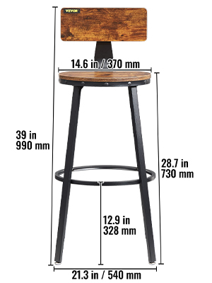 VEVOR Rustic Bar Stools Counter Height Round Bar Chairs with Backrest ...