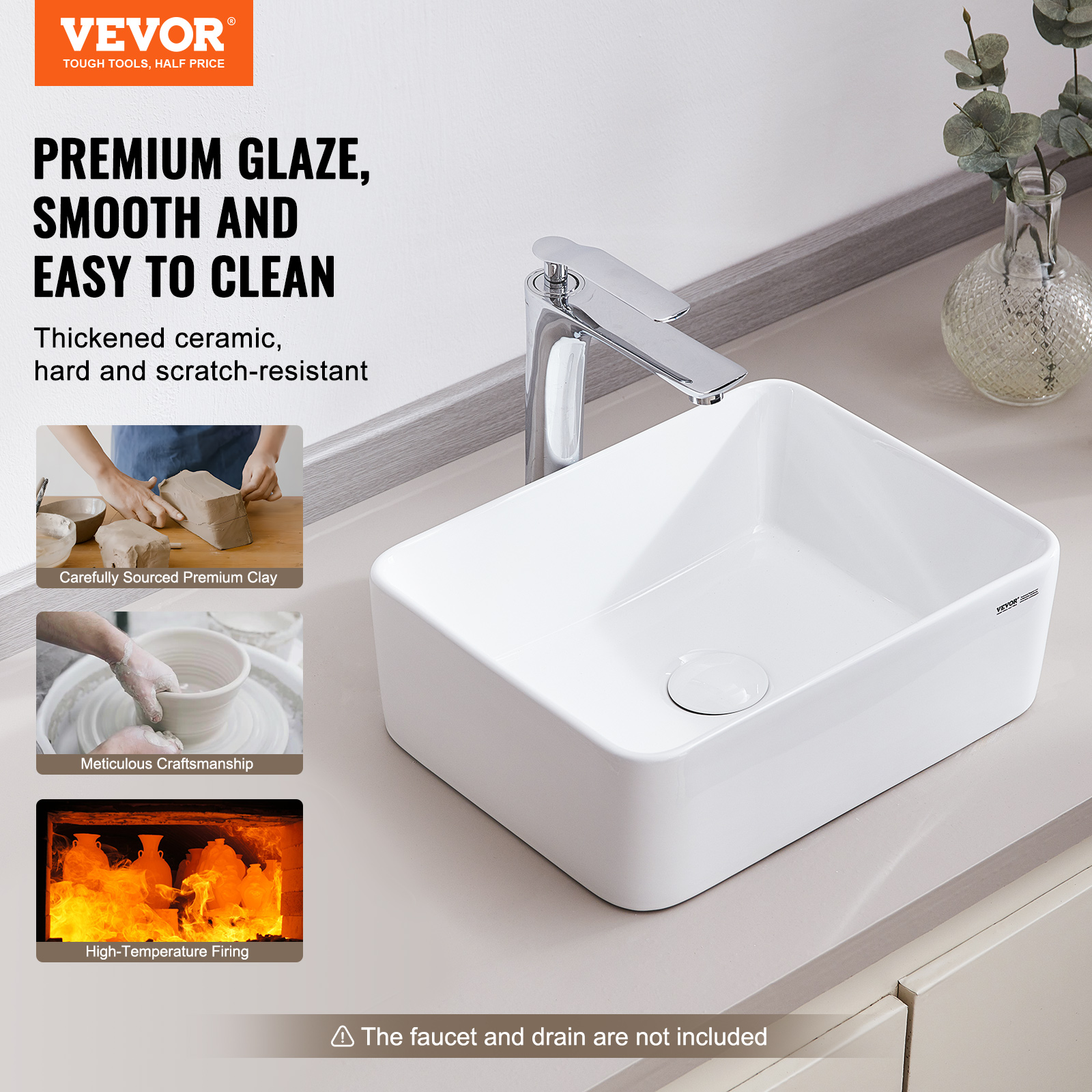 VEVOR Modern Ceramic Vessel Sink 16x12-24x13.8 Bathroom Vanity Bowl Countertop