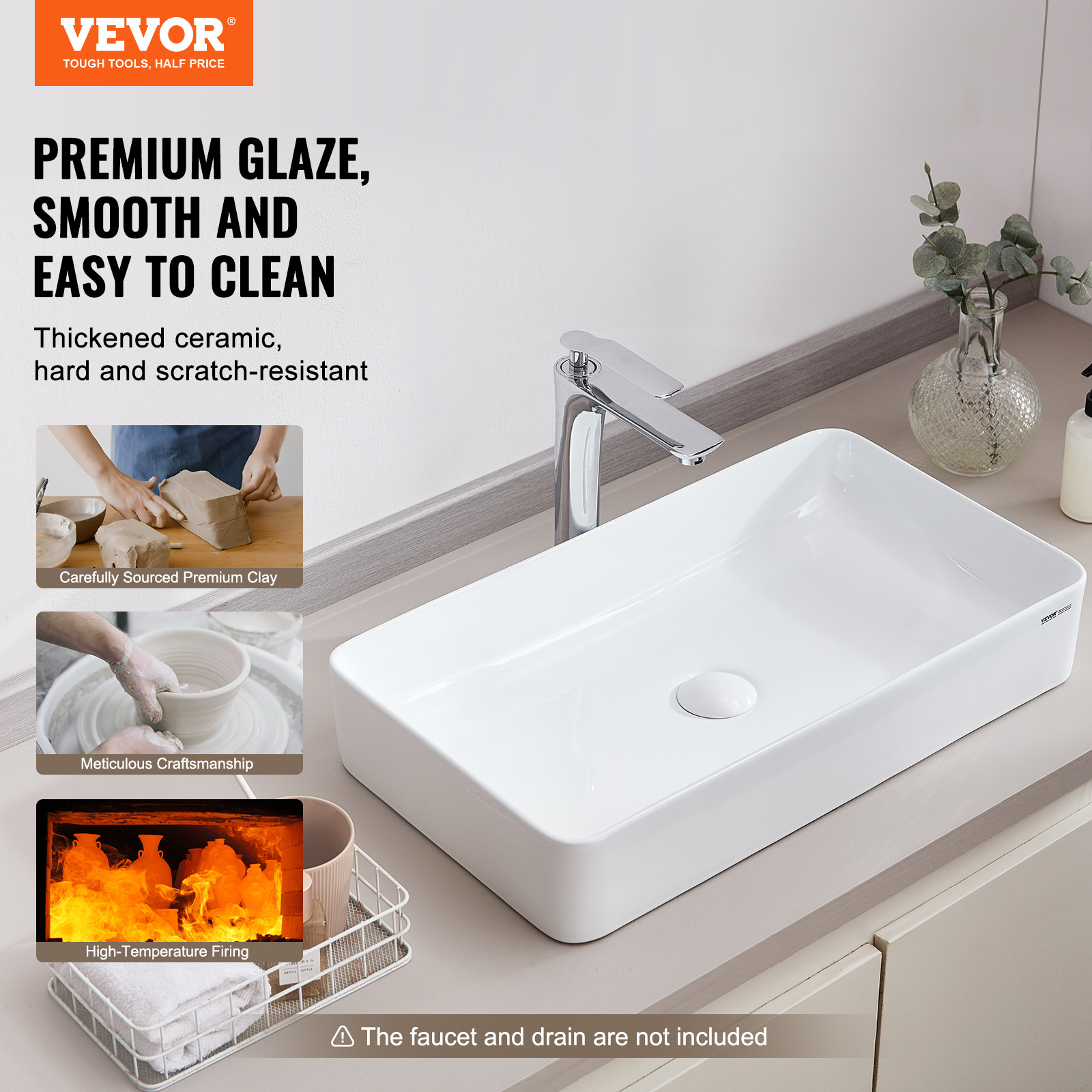 VEVOR Modern Ceramic Vessel Sink 16x12-24x13.8 Bathroom Vanity Bowl Countertop