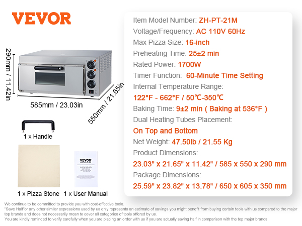 VEVOR Commercial Convection Oven,21L/19Qt,Quarter-Size Conventional Oven  Countertop,1440W 3-Tier Toaster with Front Glass Door,Electric Baking Oven
