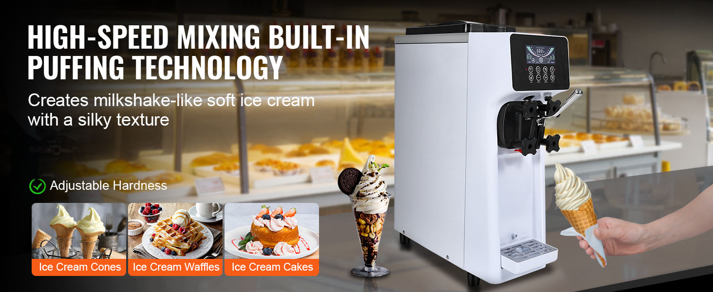 VEVOR commercial ice cream machine with high-speed mixing built-in puffing technology. adjustable hardness.