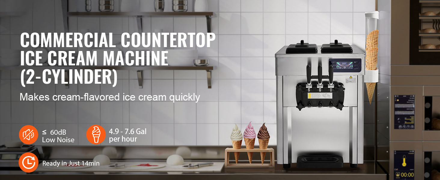 Uimoso Eismaschine Eiscreme-Maschine 3 Geschmacksrichtungen 18–28 L/h Desktop