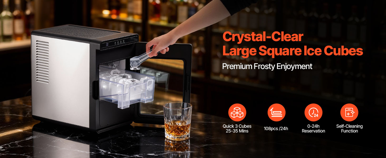 Large square ice cubes in drinks