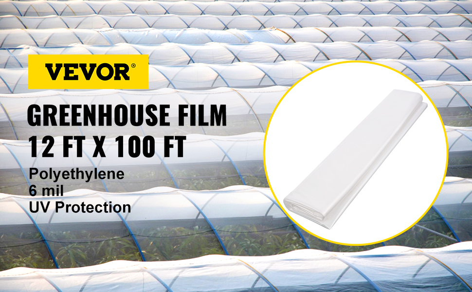 VEVOR Película de invernadero VEVOR, láminas de plástico para invernadero  de 10' x 100', cubierta solar de 6 mil de espesor para invernadero,  cubierta de polietileno transparente de 4 años, suministro de