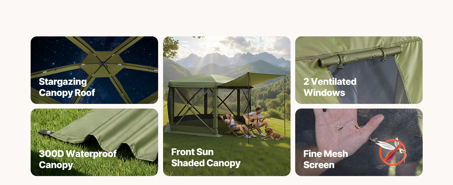 Vevor Großer Pop-Up-Pavillon 6-seitig 3,6×3,6m Abnehmbares Dach 8–10 Personen Pop Up Gazebo Tent A100 1.12w