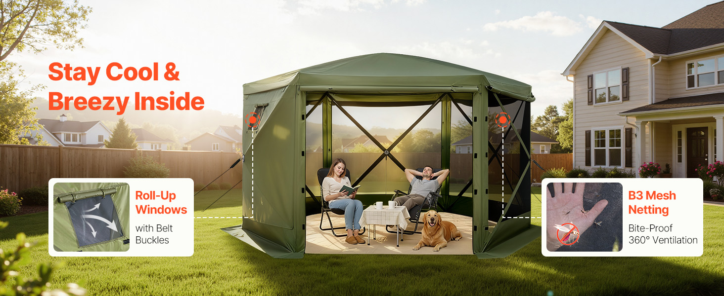 Vevor Großer Pop-Up-Pavillon 6-seitig 3,6×3,6m Abnehmbares Dach 8–10 Personen Pop Up Gazebo Tent A100 1.21w