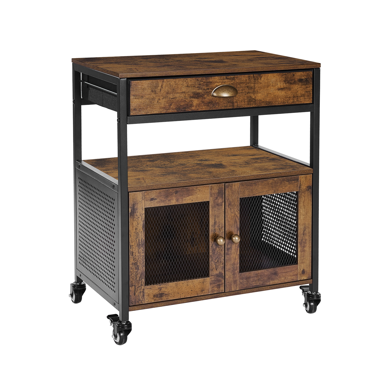 Coffee Bar Cabinet 4/3-Tier Movable Coffee Bar Table with Mesh/Magnet/Barn Doors