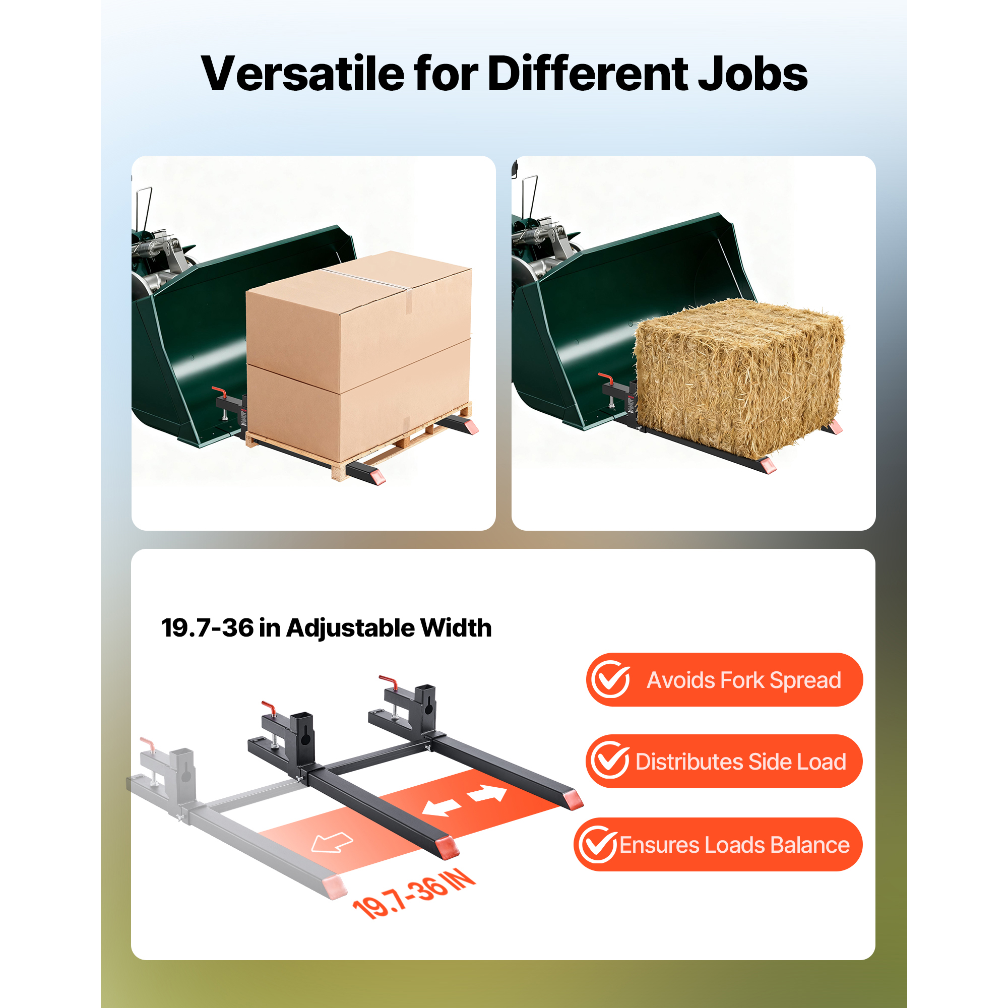 Uimoso 2000/4000 lbs Clamp on Pallet Forks for Tractors 43"/60" bucket forks