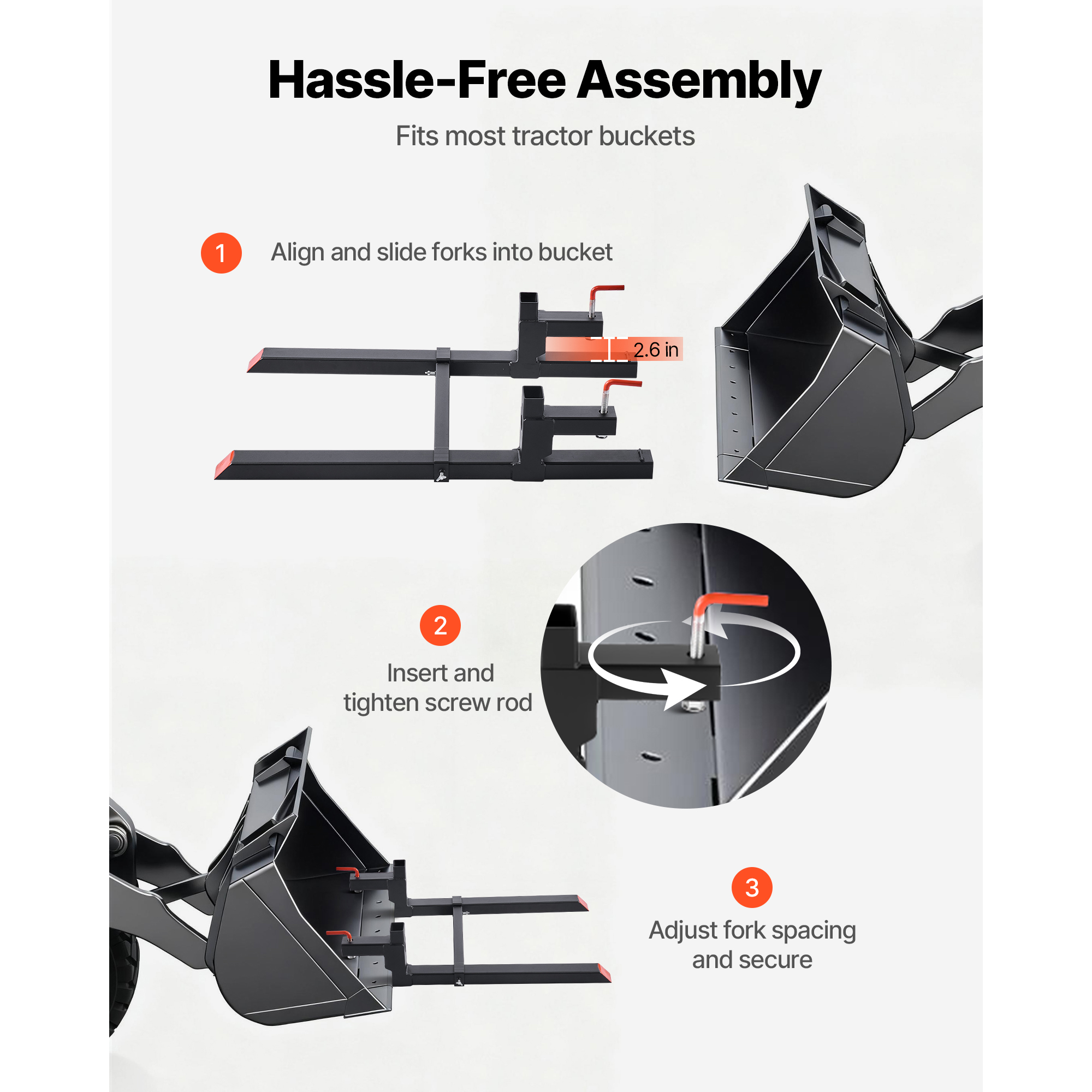 Uimoso 2000/4000 lbs Clamp on Pallet Forks for Tractors 43"/60" bucket forks