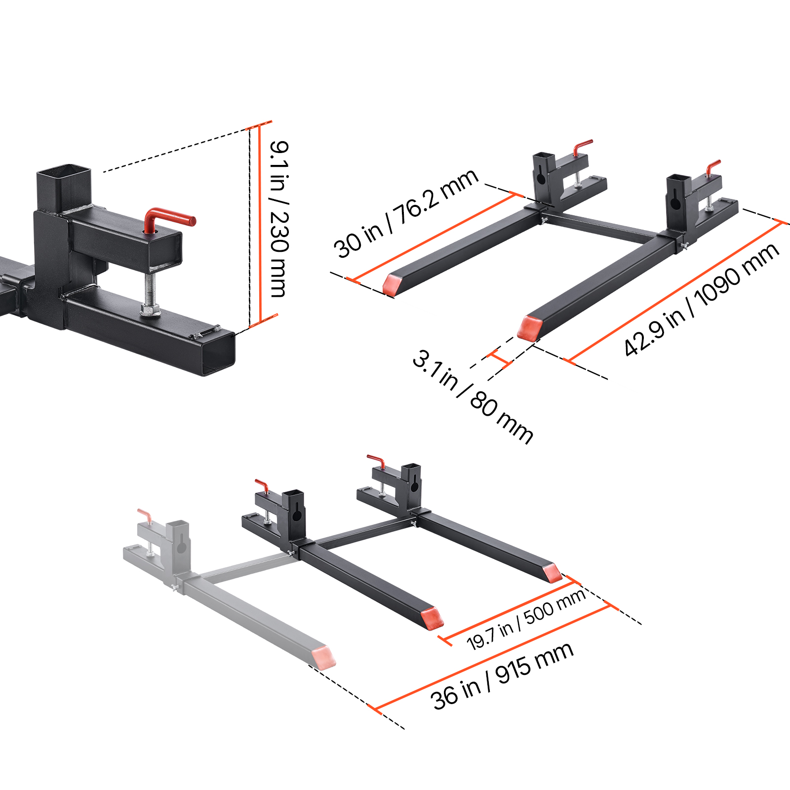 Uimoso 2000/4000 lbs Clamp on Pallet Forks for Tractors 43"/60" bucket forks