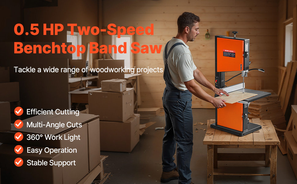 Bandsäge Holz 254 mm Tischbandsäge 373 W 2-Gang Gusseisentisch LED Gehrungsanschlag Band Saw A100 1.4 Pt