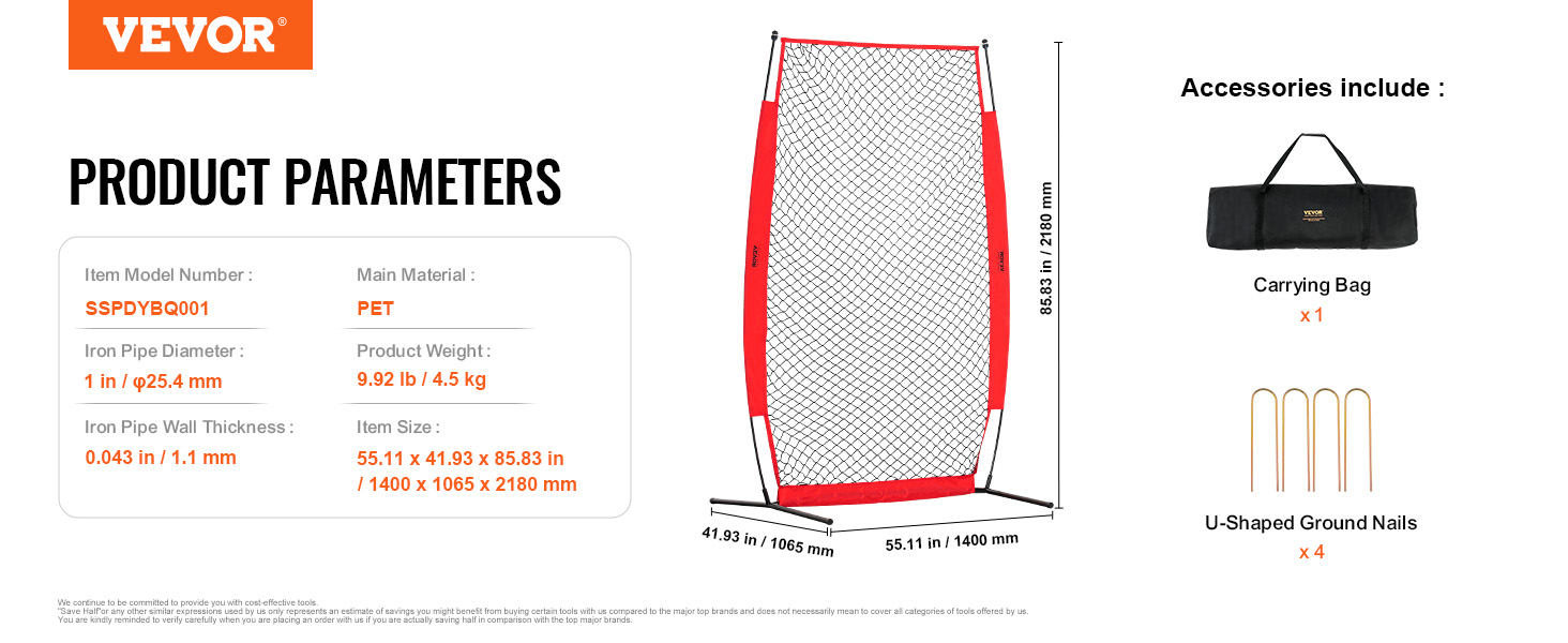 Baseballová obrazovka VEVOR I pro klec na odpalování, bezpečnostní síť na baseball a softball 7x4 ft, chránič těla Přenosná síť na odpalování s taškou a kolíky na zem, baseballová nadhazovací síť pro ochranu nadhazovačů