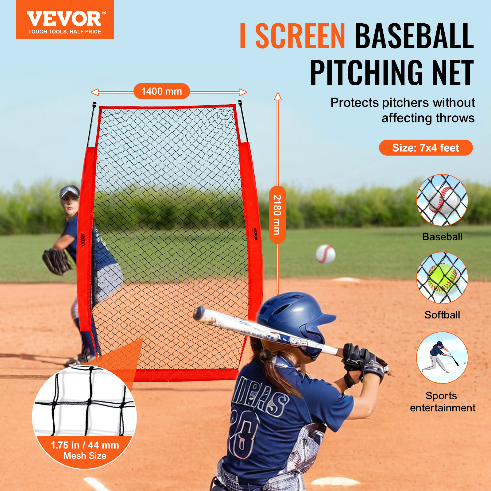 VEVOR I Screen Baseball Pitching Net for Batting Cage Softball Screen 9 Size