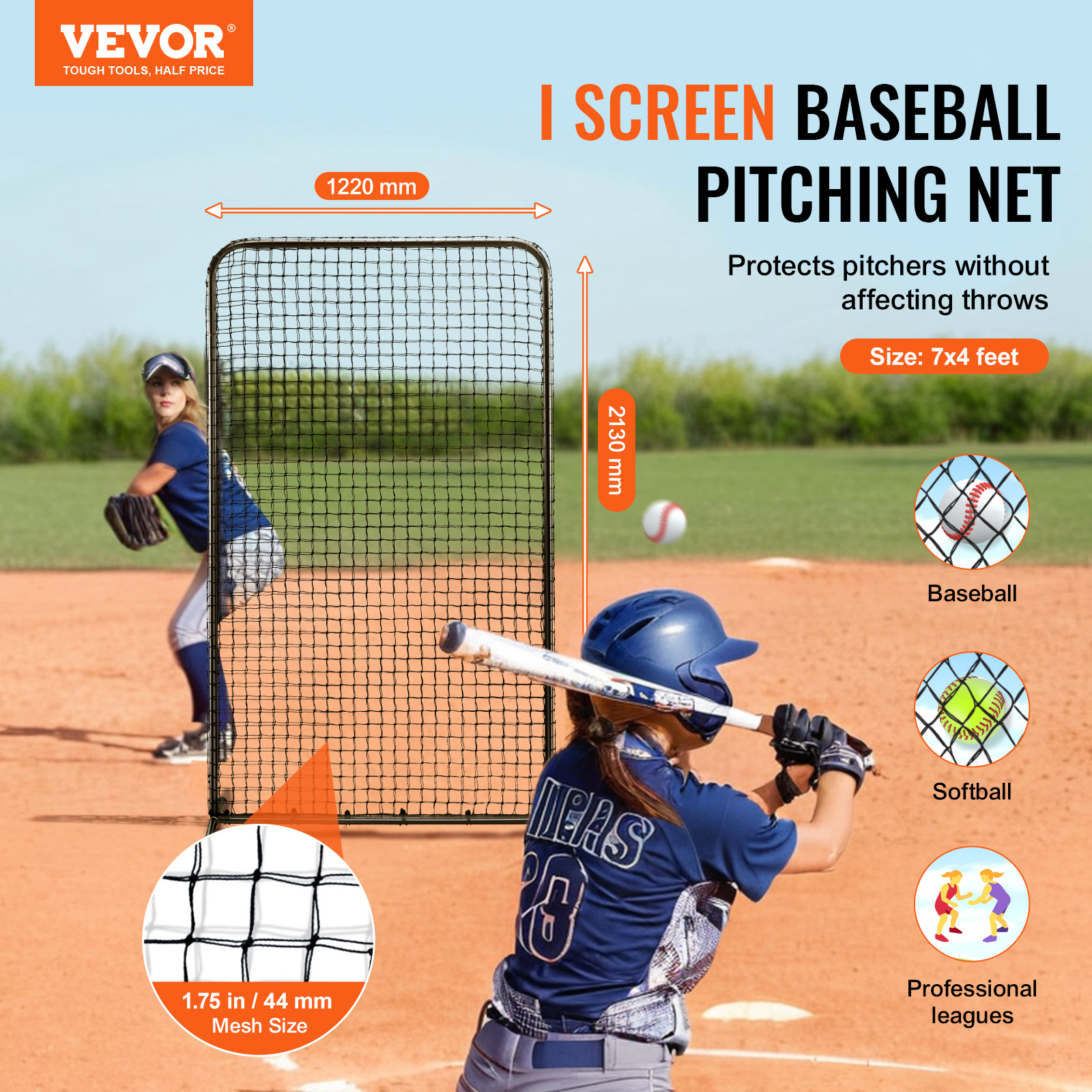 VEVOR I Screen Baseball Pitching Net for Batting Cage Softball Screen 9 Size