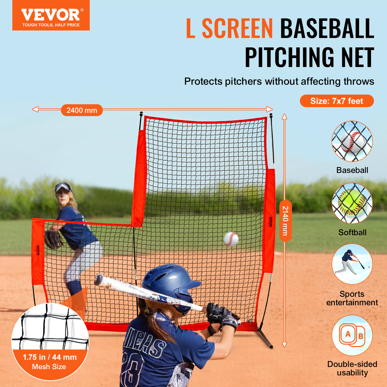 VEVOR I Screen Baseball Pitching Net for Batting Cage Softball Screen 9 Size