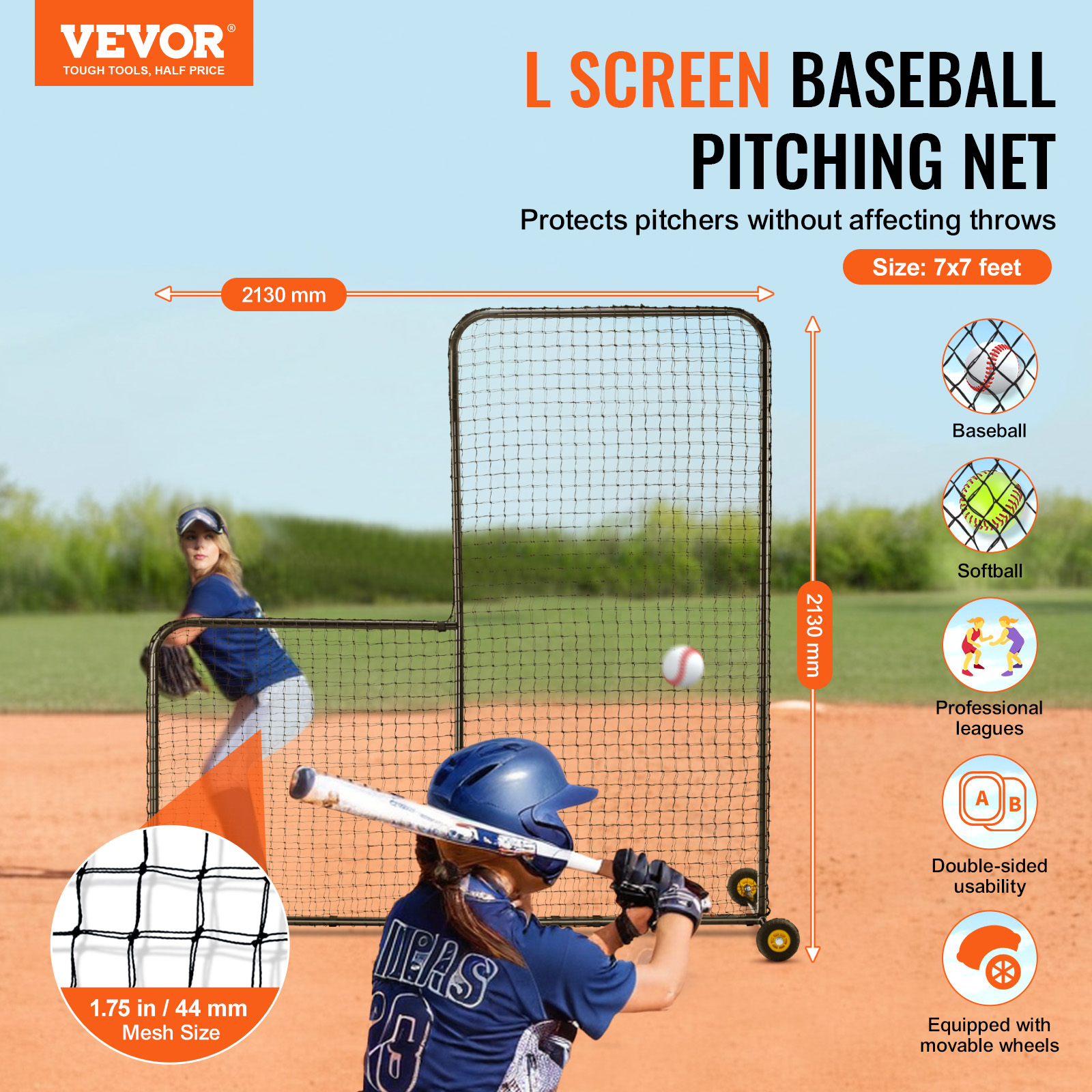 VEVOR I Screen Baseball Pitching Net for Batting Cage Softball Screen 9 Size