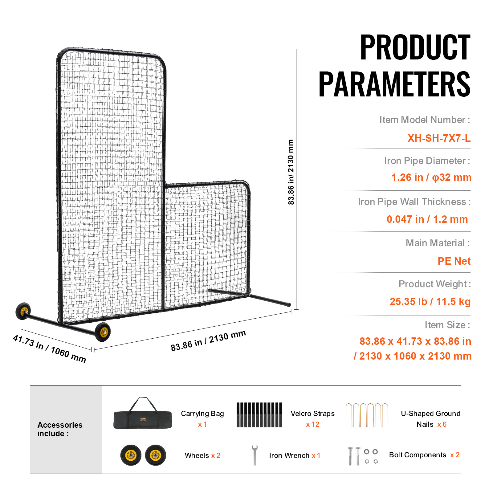 VEVOR I Screen Baseball Pitching Net for Batting Cage Softball Screen 9 Size