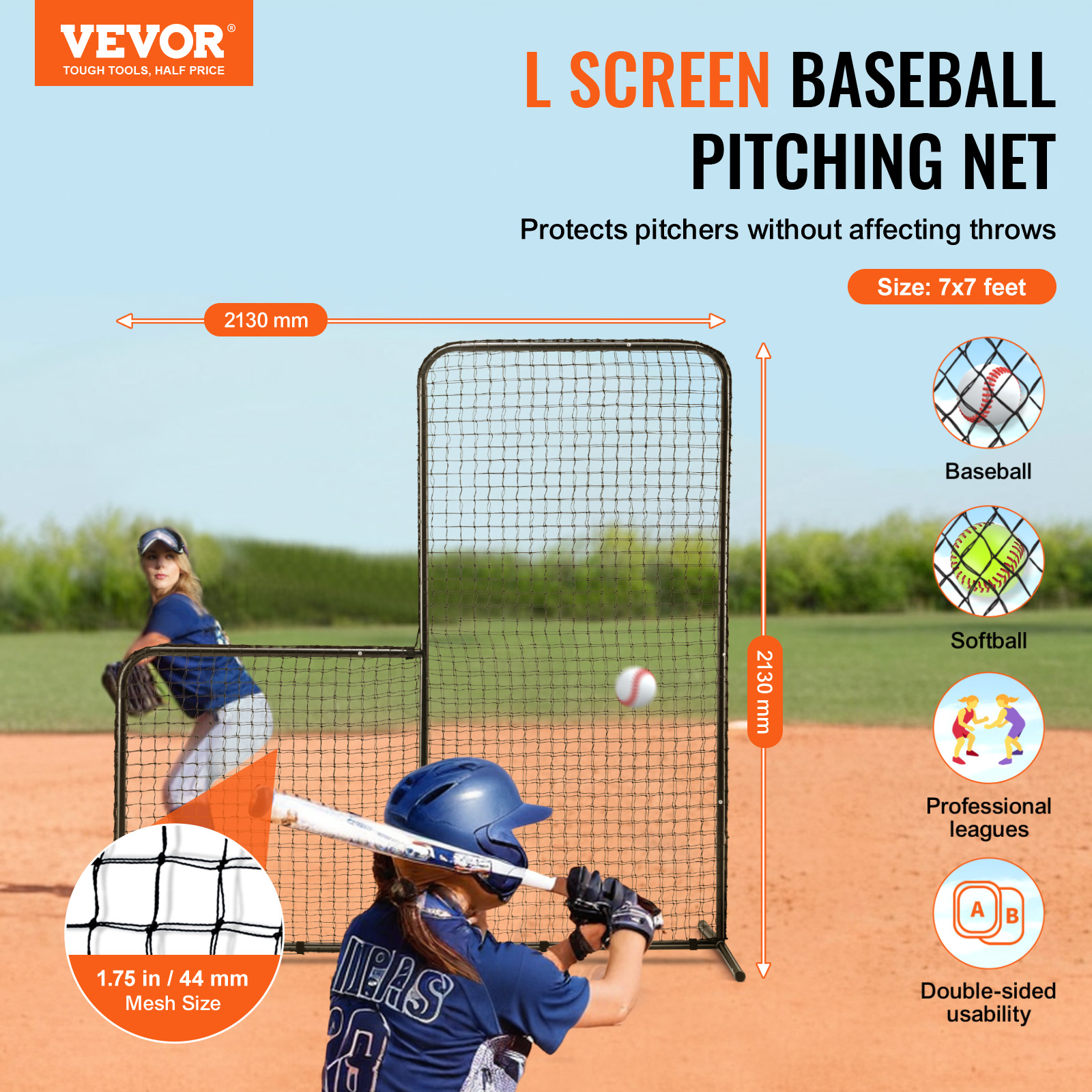 VEVOR I Screen Baseball Pitching Net for Batting Cage Softball Screen 9 Size