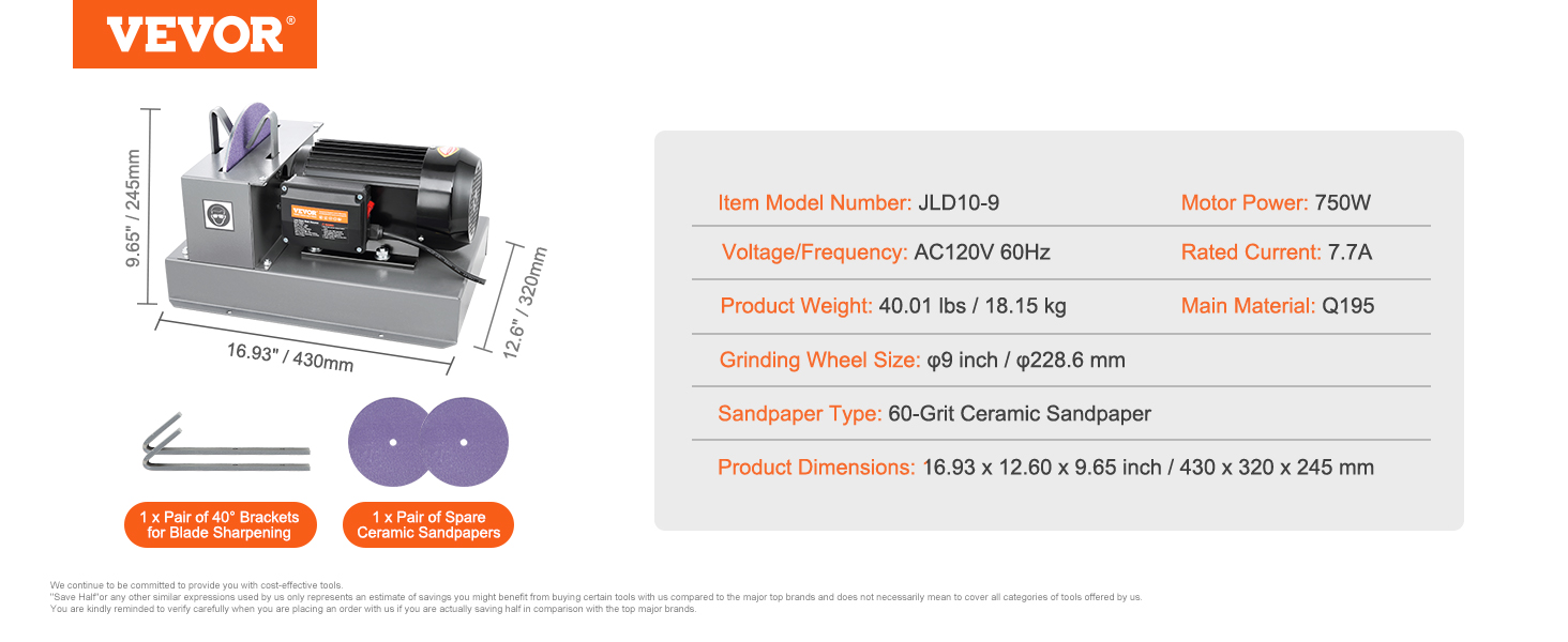 VEVOR Lawn Mower Blade Sharpener, 1HP 750W Lawnmower Blade Grinder with