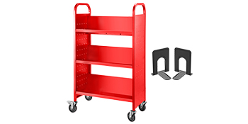 Book Cart Library Cart 200lb with Single Sided V-Shaped Sloped Shelves in Red 
